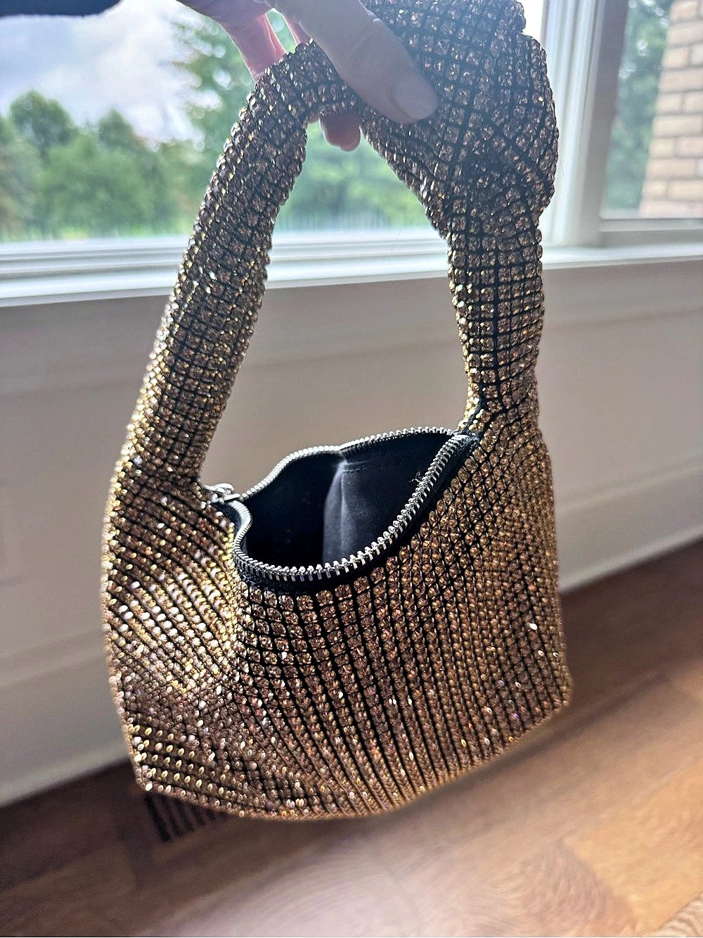 Rhinestone Shoulder Bag in Brown & Gold Like New
